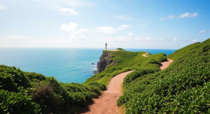 Sentier côtier, phare, mer et ciel bretons