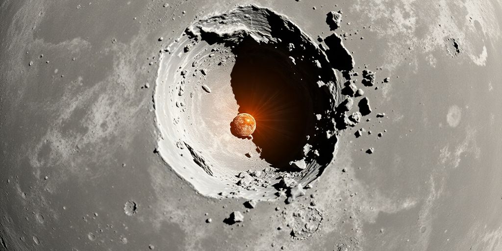 Impact d'astéroïde sur la Lune, cratère brillant.