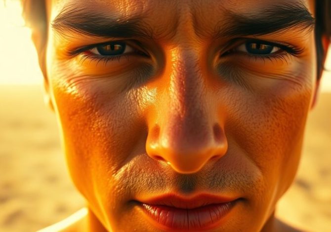 Personne souffrant de la chaleur intense sous un soleil ardent.