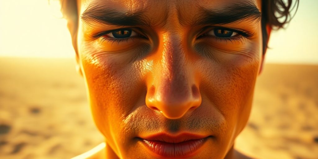 Personne souffrant de la chaleur intense sous un soleil ardent.