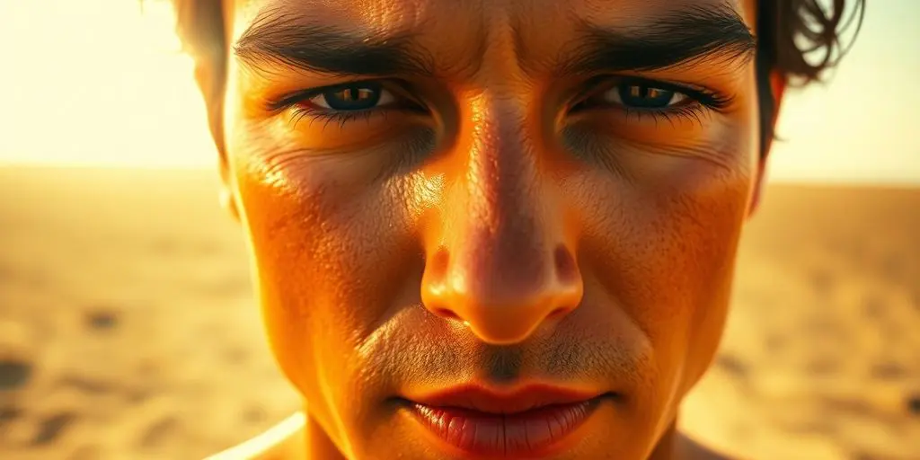Personne souffrant de la chaleur intense sous un soleil ardent.