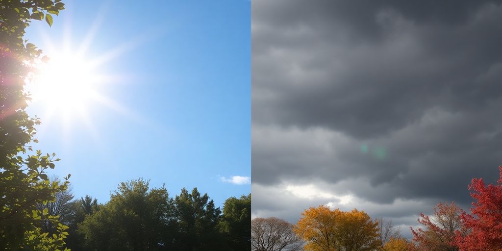 Ciel bleu éclatant contrastant avec des feuilles d'automne dorées.