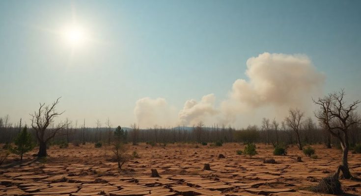 Feu de forêt et soleil de plomb en France.