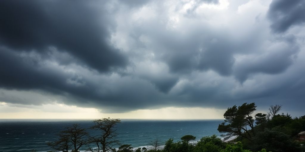 Tempête Floris : Vents forts et nuages sombres sur l'Europe du Nord.