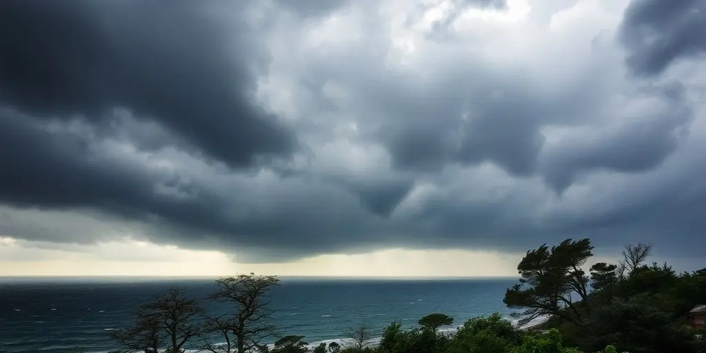 Tempête Floris : Vents forts et nuages sombres sur l'Europe du Nord.