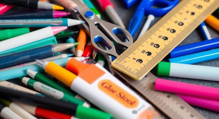 Produits scolaires dangereux : stylos, ciseaux, colle.