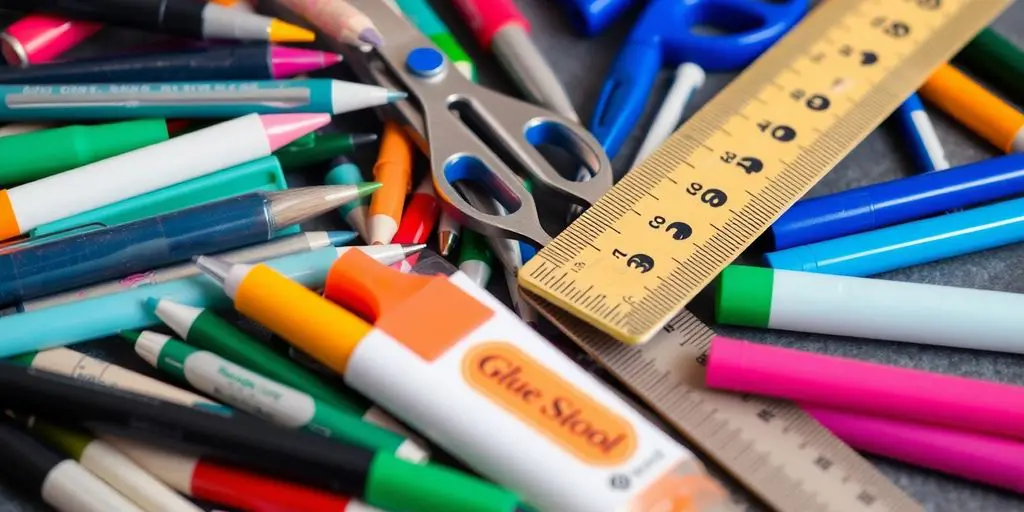 Produits scolaires dangereux : stylos, ciseaux, colle.