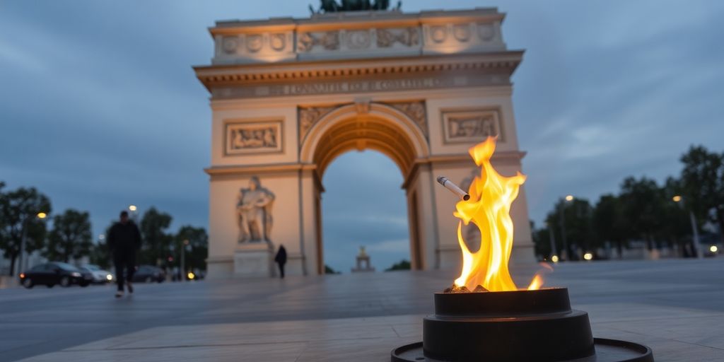 Flamme du Soldat inconnu, homme allumant une cigarette.