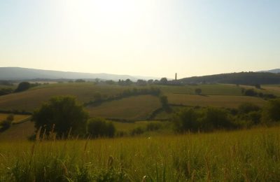 Soleil éclatant sur un paysage du sud de la France.