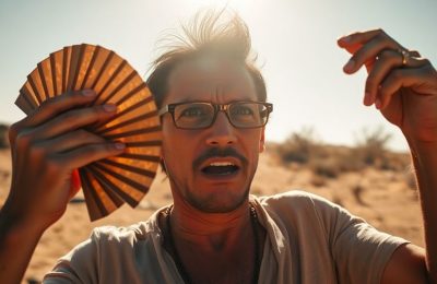 Personne souffrant de la chaleur intense sous un soleil éclatant.