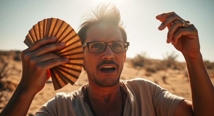 Personne souffrant de la chaleur intense sous un soleil éclatant.