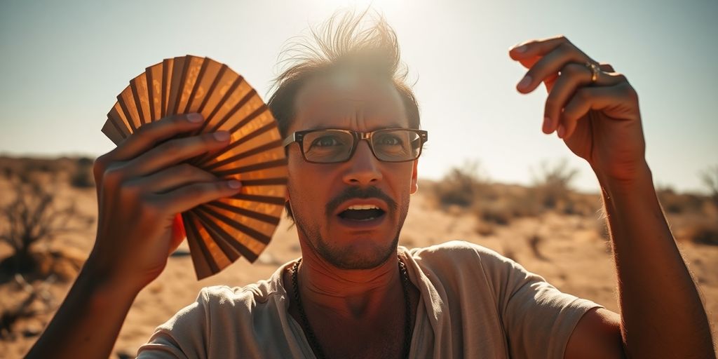 Personne souffrant de la chaleur intense sous un soleil éclatant.