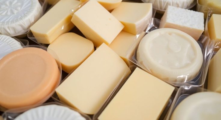 Des fromages dans des barquettes prêtes à être vendues