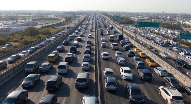 Voitures bloquées dans un embouteillage estival intense.