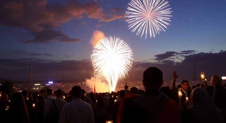Célébration religieuse et feux d'artifice pour l'Assomption.