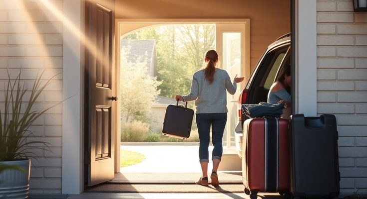 Une personne rentrant chez elle après des vacances.