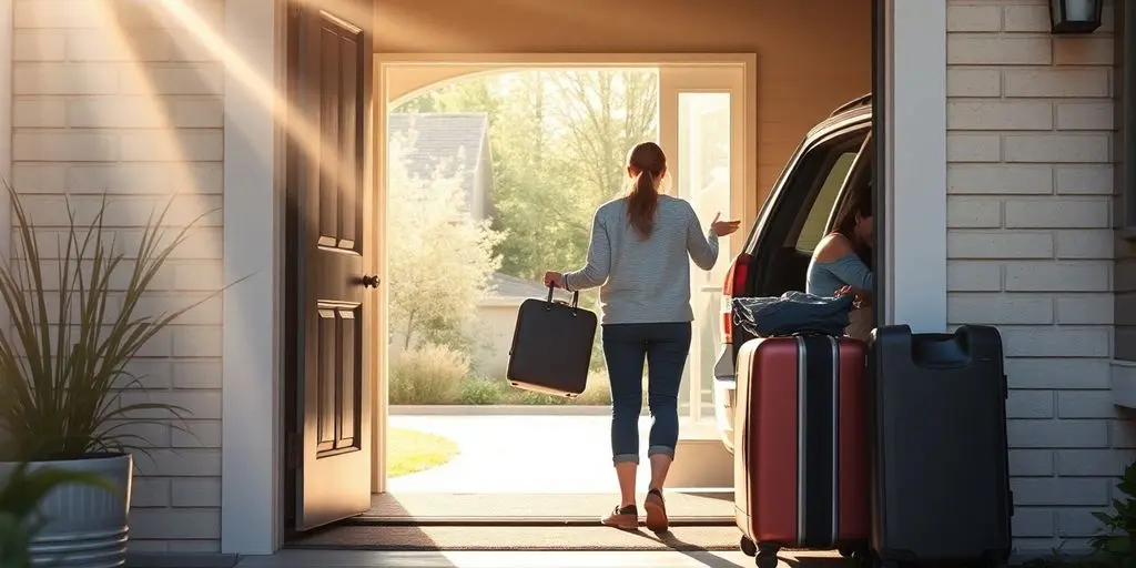 Une personne rentrant chez elle après des vacances.