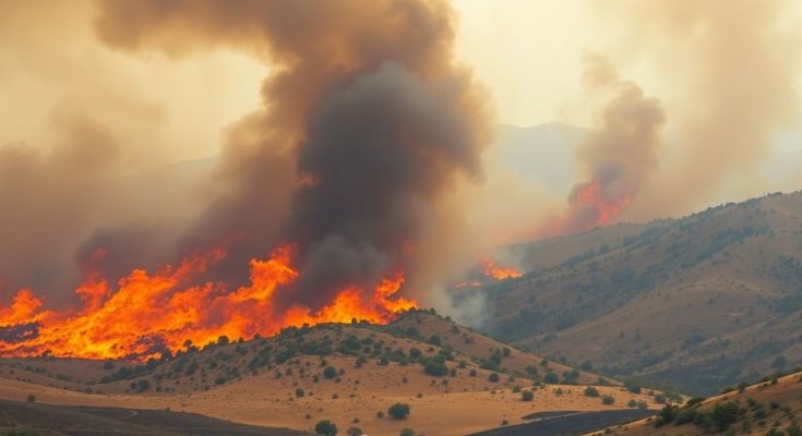 Incendie de forêt dévastateur en Espagne, fumée épaisse dans le ciel.