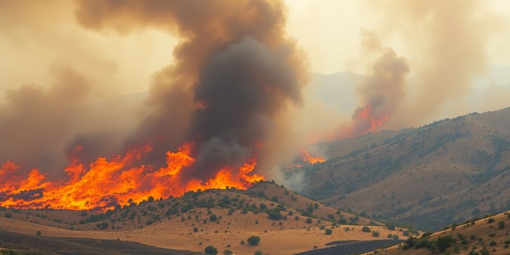 Incendie de forêt dévastateur en Espagne, fumée épaisse dans le ciel.