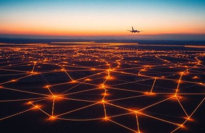 Réseau maillé connectant des maisons dans un paysage rural isolé.
