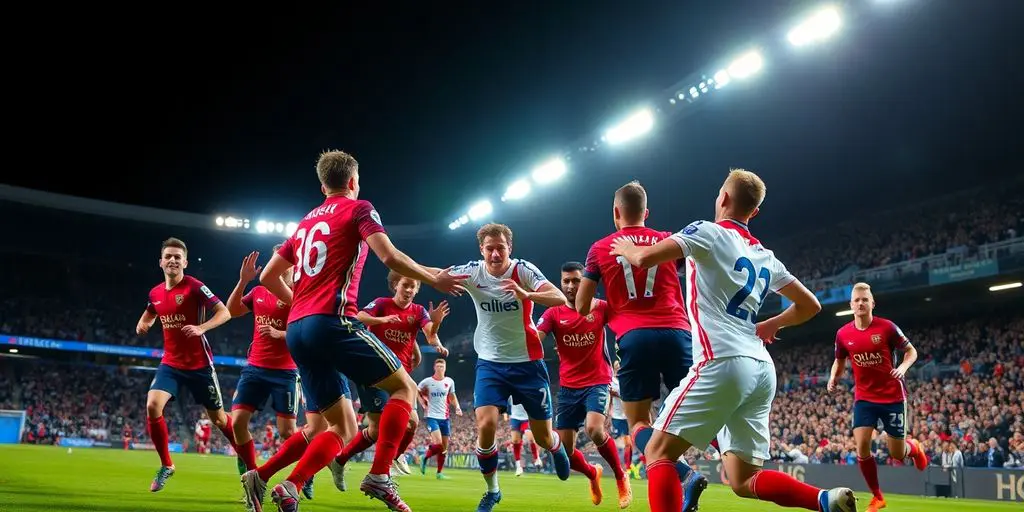 Joueurs de football en action lors d'un match intense.