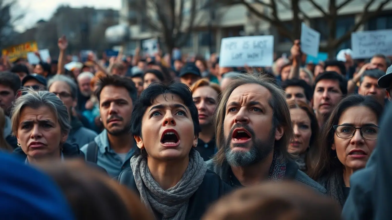 Foule en colère, manifestation de salariés