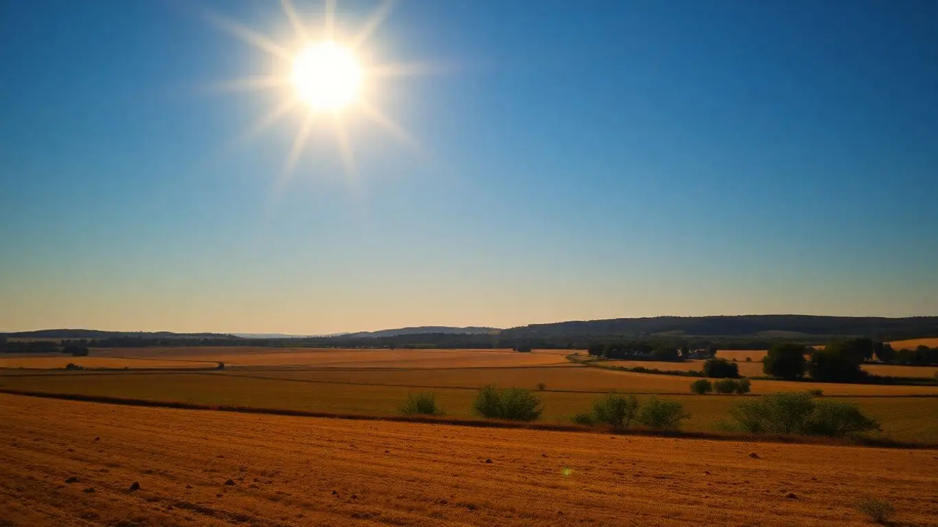 Paysage français ensoleillé sous un ciel de plomb.
