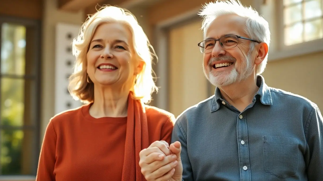 Couple âgé heureux regardant vers l'avenir