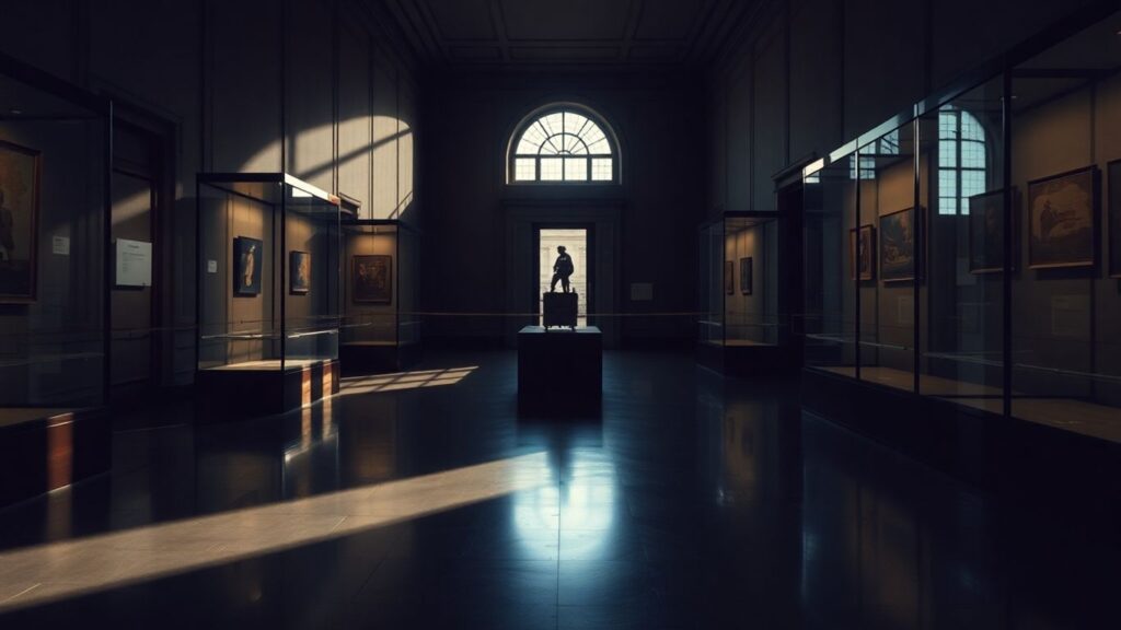 Intérieur du musée du Louvre après un cambriolage