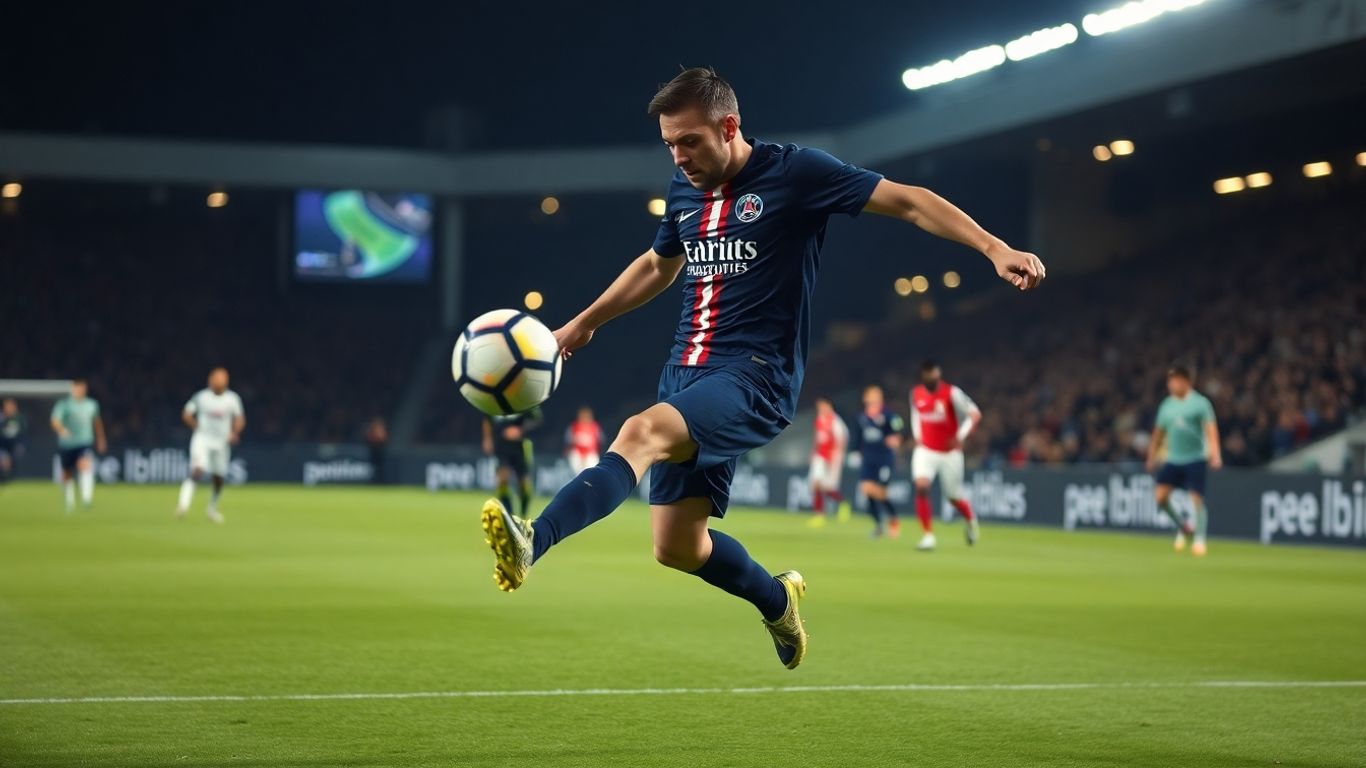 Joueur du PSG marquant un but contre le Bayer Leverkusen