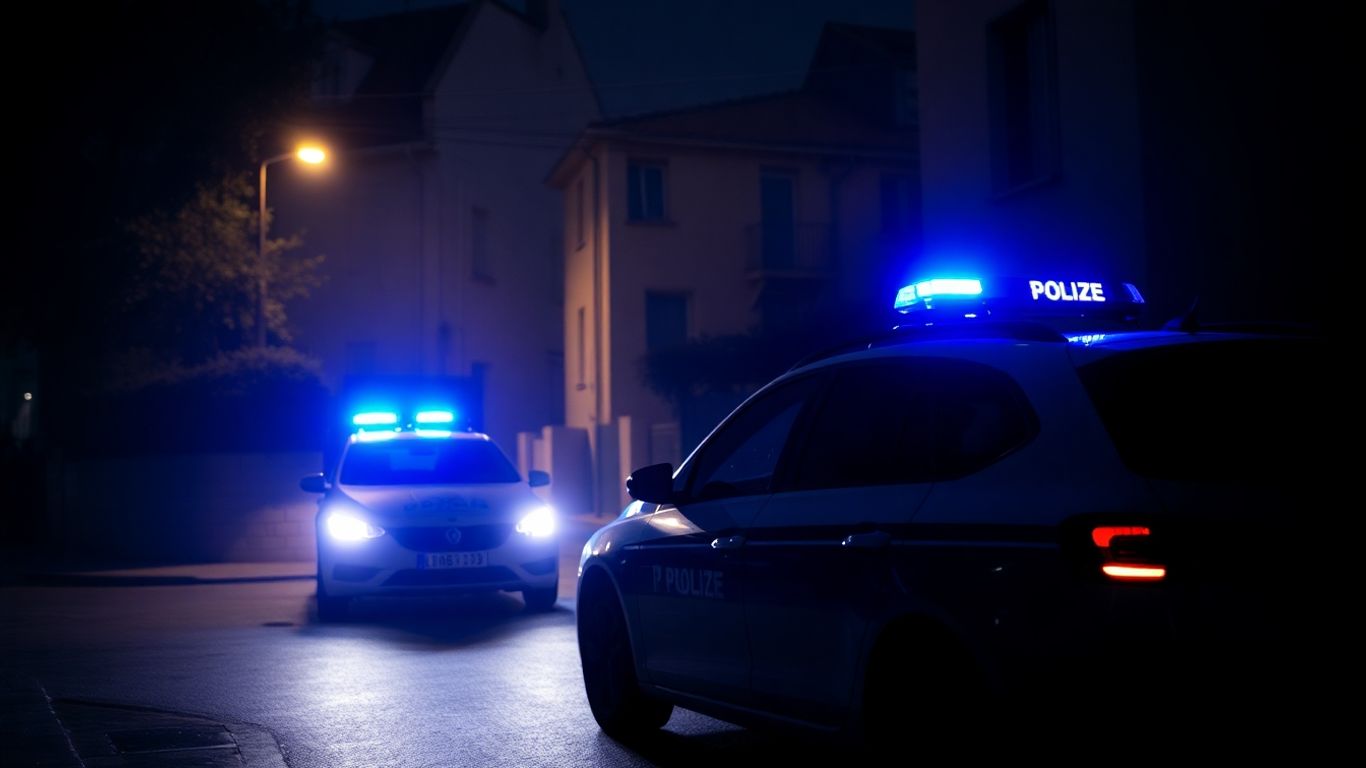 Scène de crime à Martigues, voiture de police avec gyrophares.
