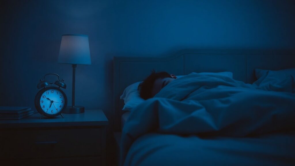 Une horloge indiquant 2h59 dans une chambre sombre.