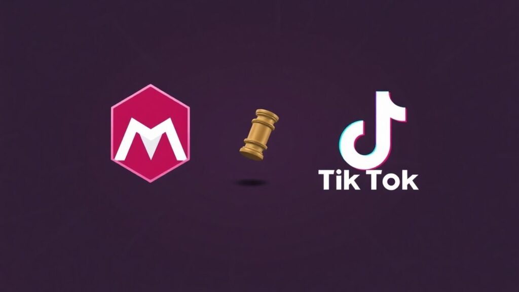 Logos de Meta et TikTok avec un marteau de juge.