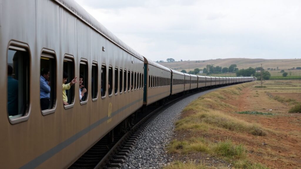 Train bloqué sur les voies en rase campagne.