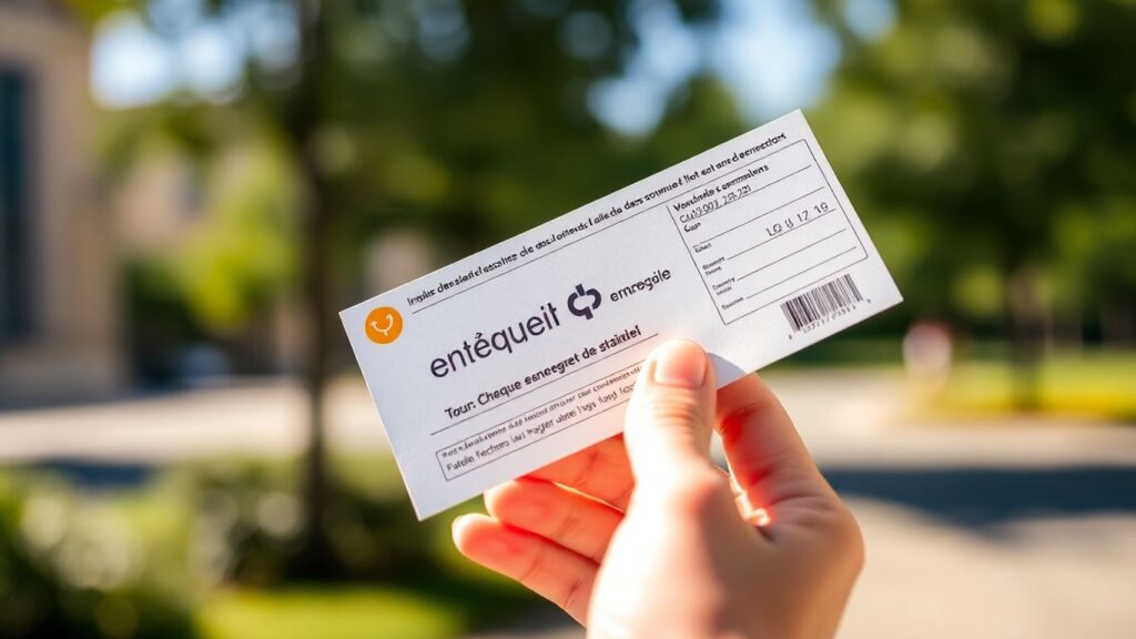 Main de personne tenant un chèque énergie français.