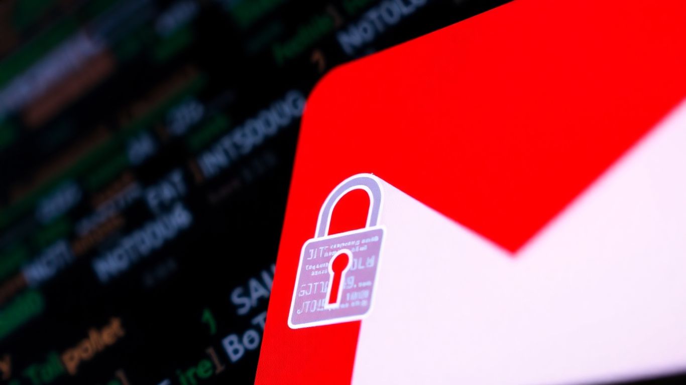 Logo Gmail avec un cadenas numérique, concept de piratage.