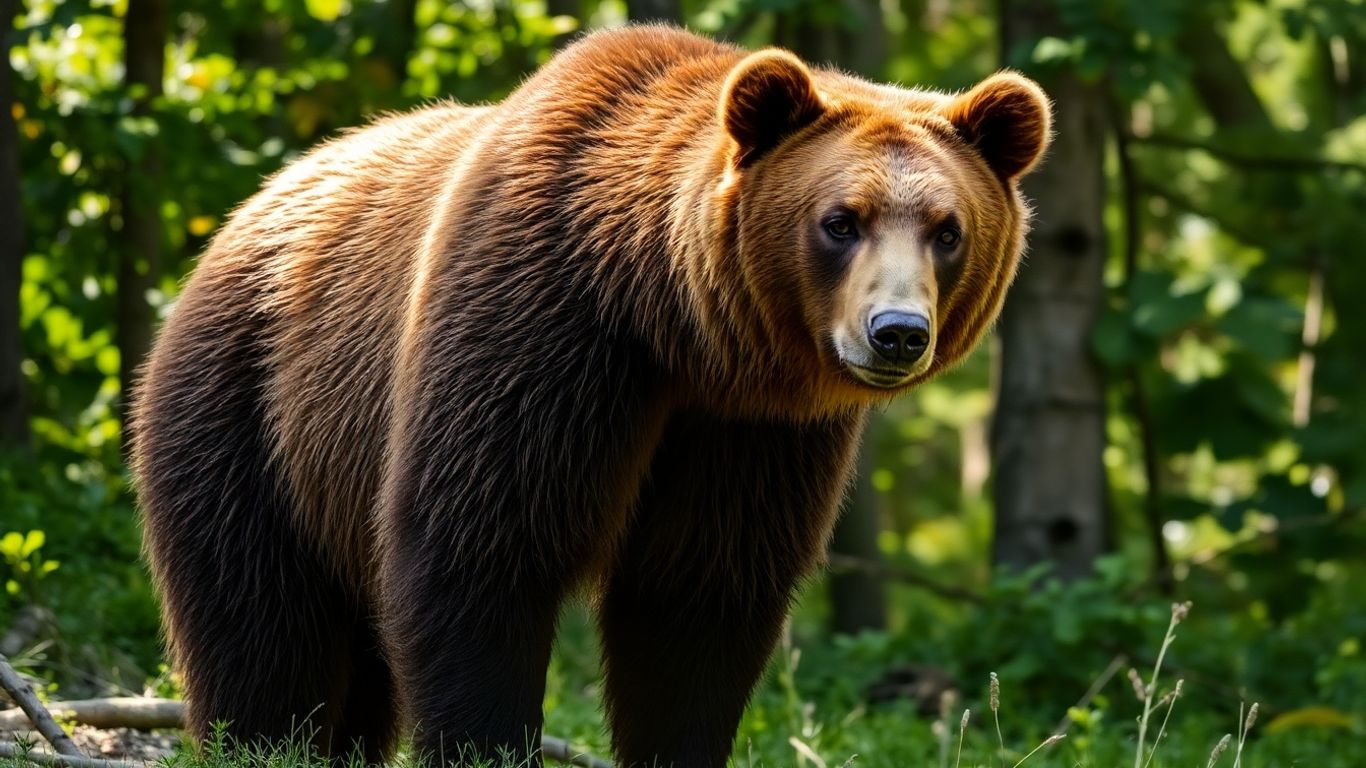 Ours brun alerte dans un environnement boisé.
