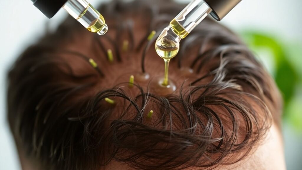 Sérum contre la calvitie, cheveux repoussant sur un cuir chevelu.