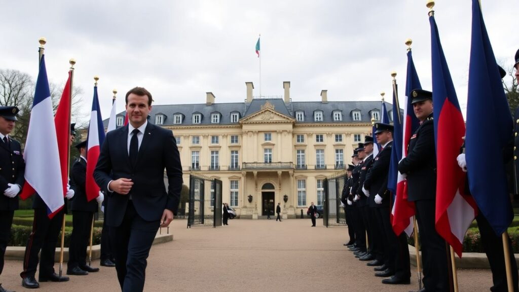 Emmanuel Macron devant le palais de l'Élysée à Paris.