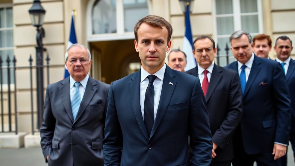 Macron et chefs politiques à l'entrée de l'Élysée
