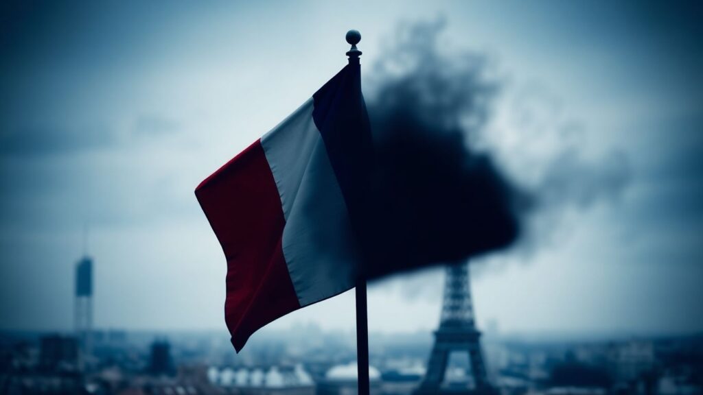Drapeau français avec une brume subtile.