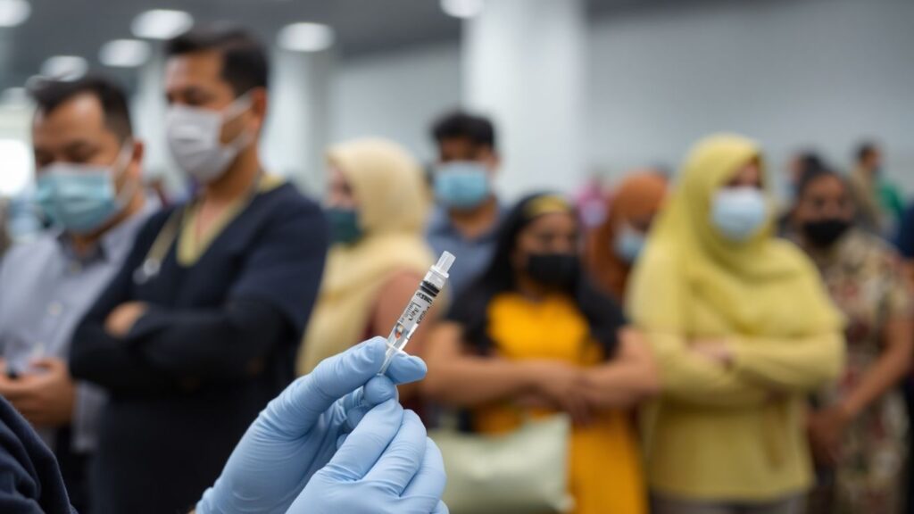 Professionnel de santé préparant une seringue pour la vaccination.
