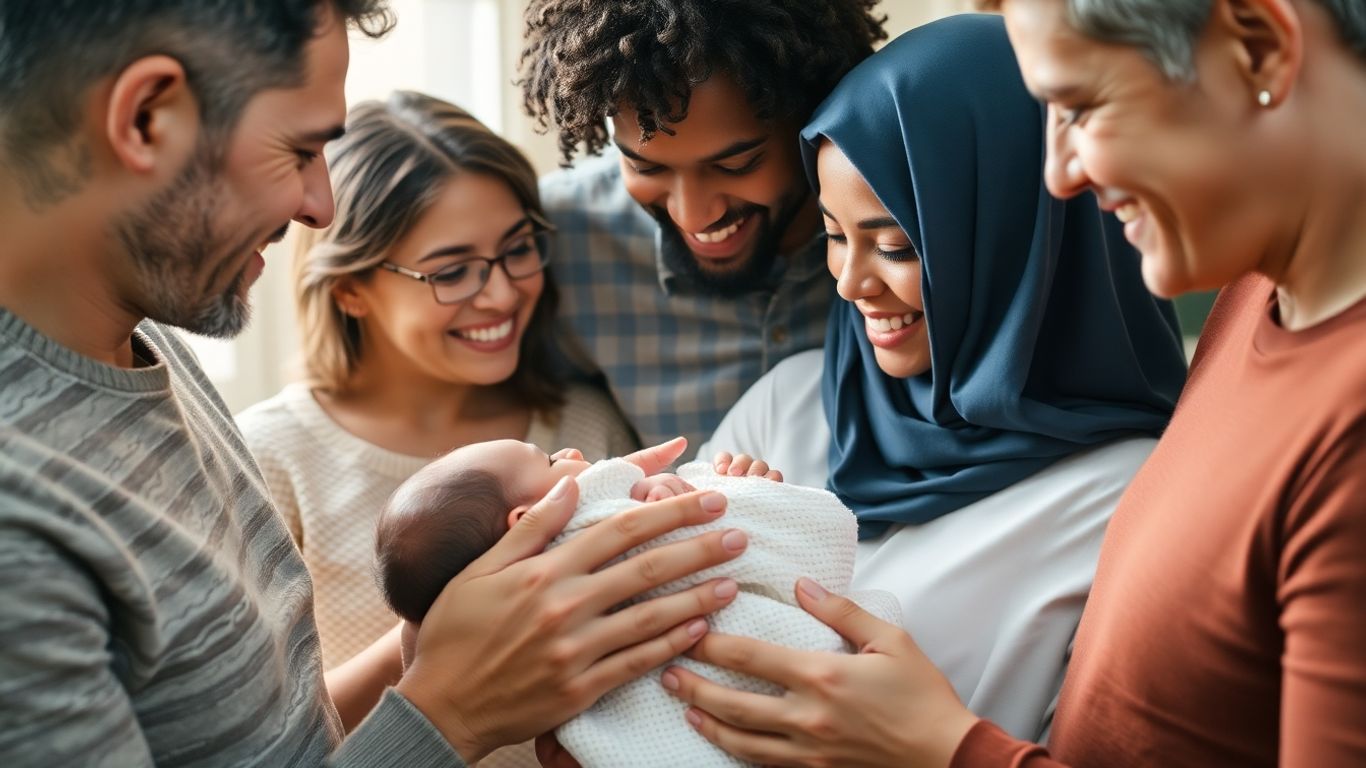 Parents tenant un nouveau-né dans leurs bras.