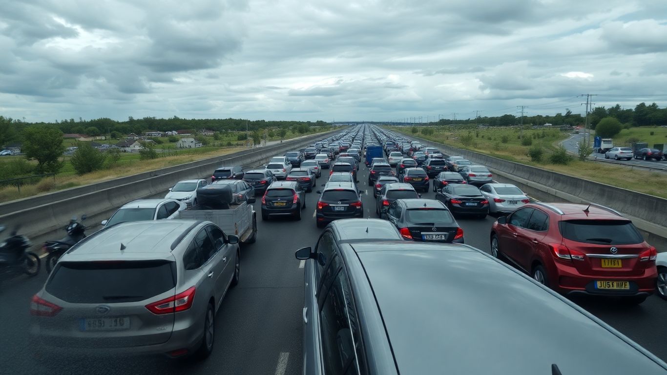 Voitures bloquées dans un embouteillage sur l'autoroute.