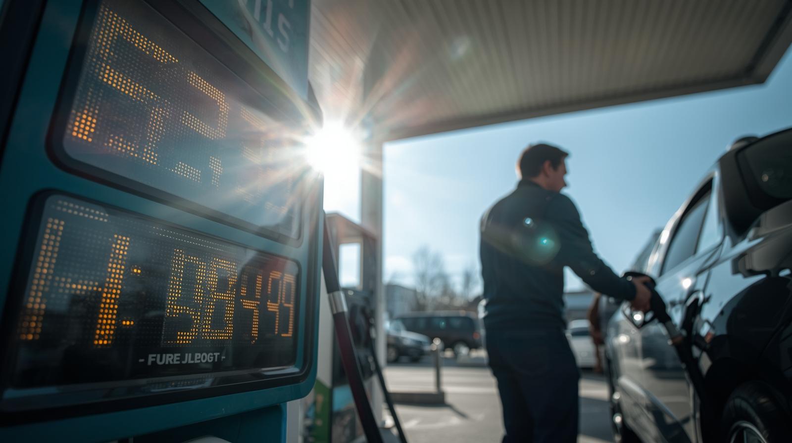 Automobiliste faisant le plein concerné par l’aide carburant de 100 euros