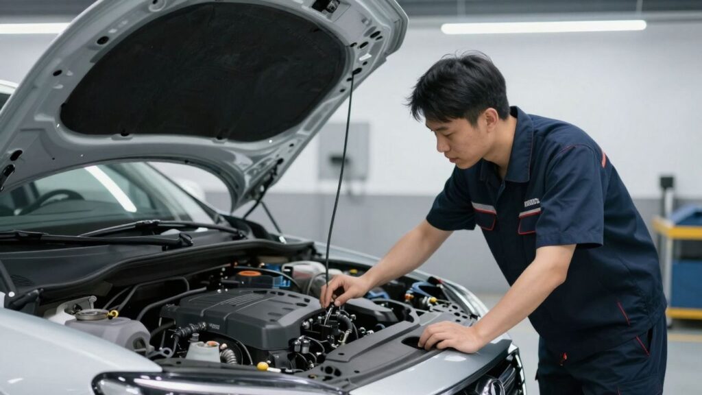 Voiture en cours de contrôle technique.