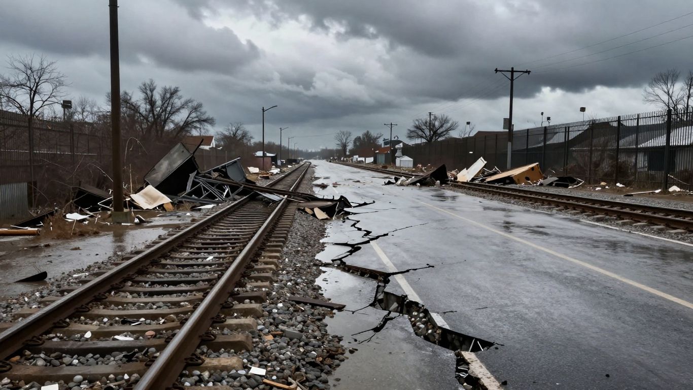 Routes et rails endommagés par les catastrophes climatiques.