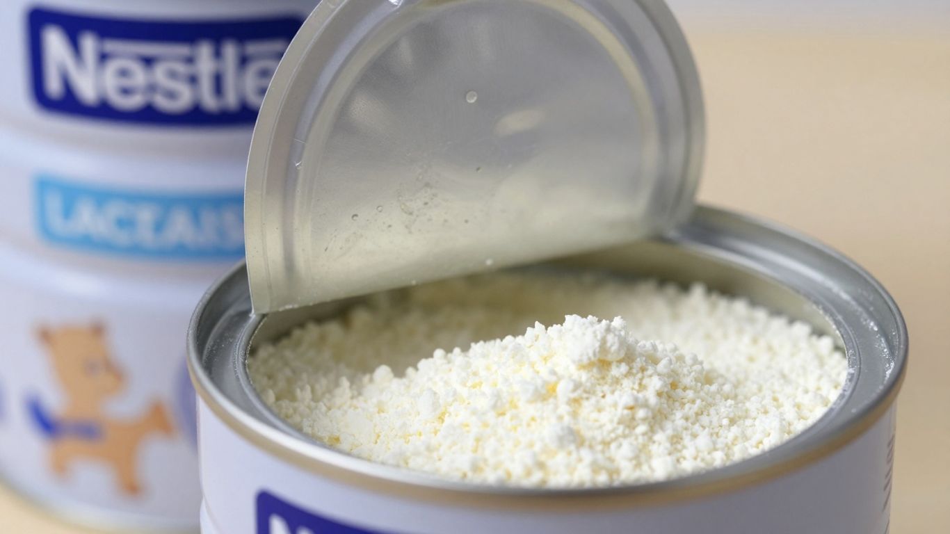 Poudre de lait infantile dans une boîte.