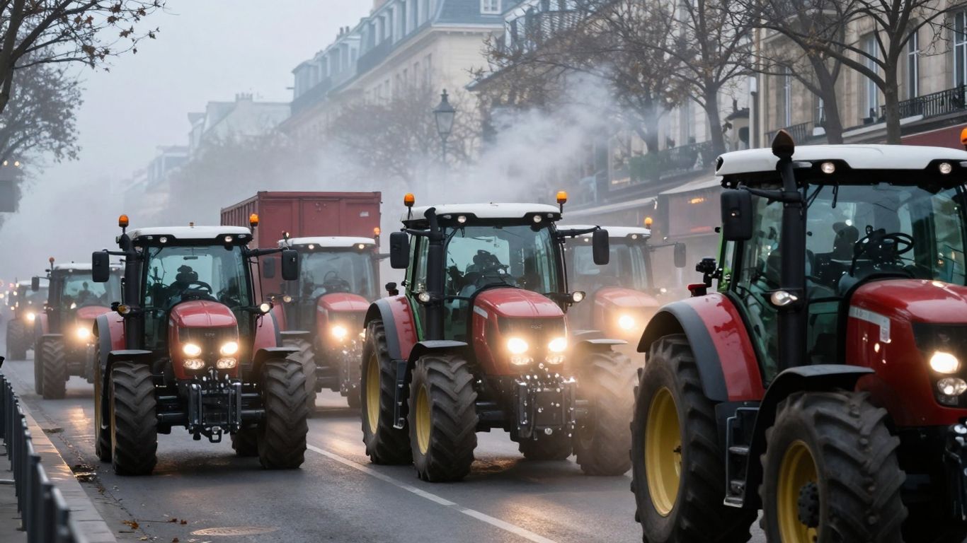 Tracteurs envahissant Paris pour une manifestation agricole.