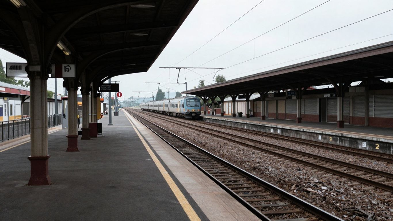 Gare SNCF vide, trains à l'arrêt, perturbation de circulation.
